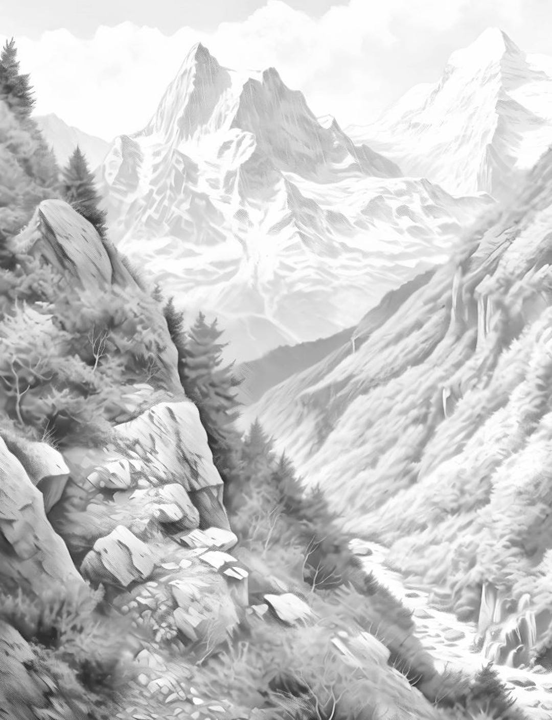 Mountain Coloring Pages | 50 Relaxing Designs, Light & Dark (PDF Files ...