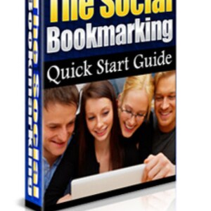 May include: A blue and yellow book titled "The Social Bookmarking Quick Start Guide" with three people looking at a laptop screen.