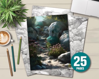 Rock Garden Coloring Book | 25 Relaxing Pages, Light & Dark (PDF Files)
