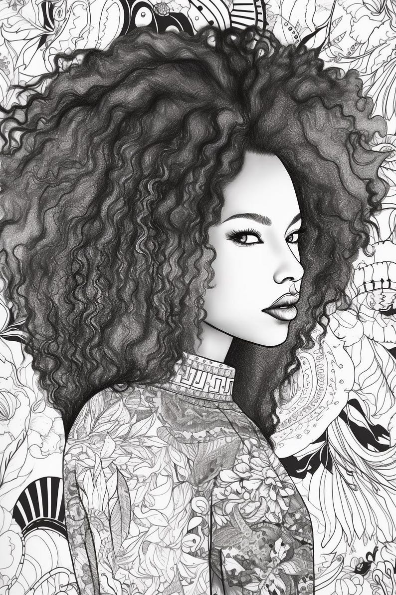 African Black Woman Coloring Pages | 108 Grayscale Art Portraits ...