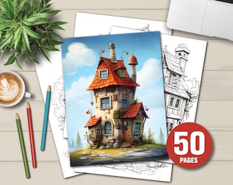 Little Houses Coloring Pages | Cozy Cottage, Village Homes (PDF File)