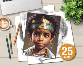 Egyptian Boys Coloring Pages | Light & Dark Grayscale PDF (Instant Download)
