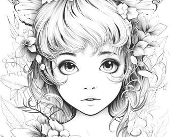 50 Forrest Fairys Coloring Pages | Instant Digital Download | Light and Dark PDF Version | Adults and Kids Relaxing Coloring Sheets PDF File