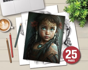 Maori Girls Coloring Book | Light & Dark Grayscale (PDF)