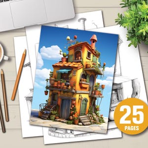 25 Chilean Houses Houses Coloring Page | Instant Download | Adults Kids Coloring Page | Grayscale Coloring Book | Light and Dark PDF Verison