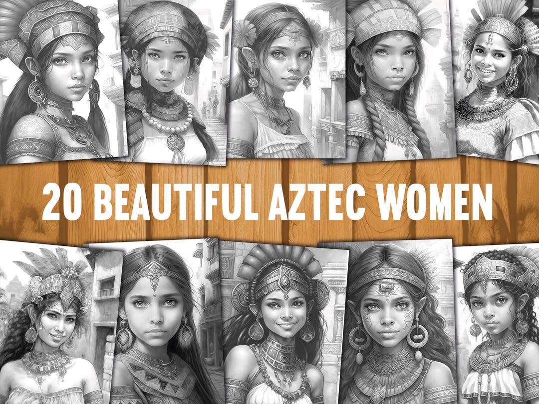 Aztec Women Coloring Pages | Grayscale Illustrations (printable PDF) - Etsy