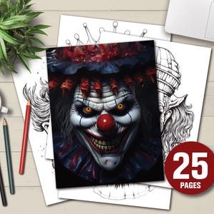 25 böse Clowns Malvorlagen | Malvorlagen für Erwachsene | Sofortdownload | Gruselige Clowns Digitale Malvorlagen | Verrückter Clown Ausmalbild zum Ausmalen