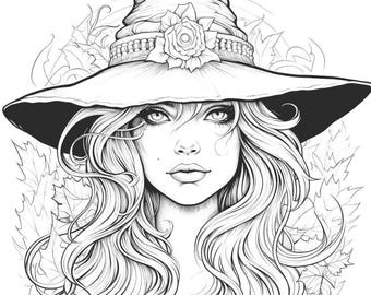 Witches Coloring Pages | Relaxing Coloring Sheets for Adults & Kids (PDF Files)