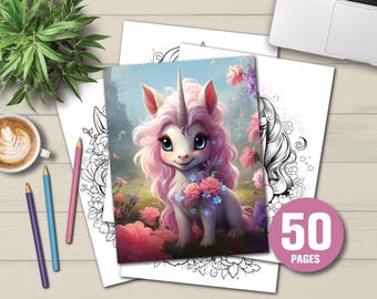 25 Baby Unicorns Coloring Pages | Instant Digital Download | Light and Dark PDF Files | Adults and Kids Relaxing Coloring Sheets | PDF Files