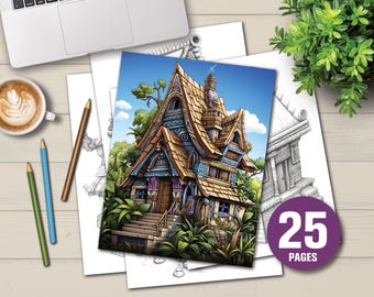 Aztec House Coloring Pages | Grayscale Illustrations (PDF)
