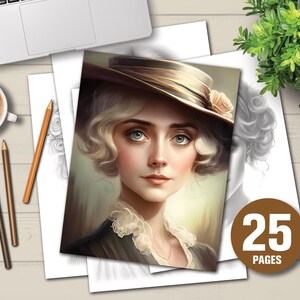 20s Women 25 Coloring Pages | Adults Stress Relief Coloring Page | Instant Digital Download | Light And Dark PDF | Printable Coloring Sheets