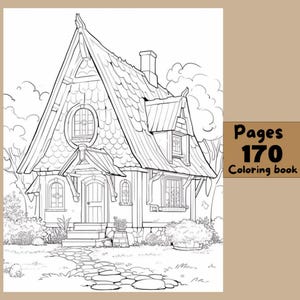 170 Country Cottage Coloring Pages | Digital PDF Download | Cute Country Cottages Coloring Book for Kids or Adults | Grayscale Coloring Page
