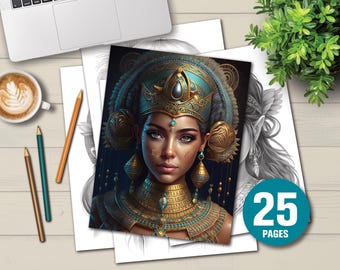 Kleurplaten Egyptische koningin | Kunst in grijswaarden, kinderen en volwassenen (digitale download)
