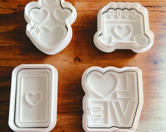 Valentine Cookie Cutters-Four Pack-Set 1||Hearts||Hearts Notebook||Heart Phone||LOVE