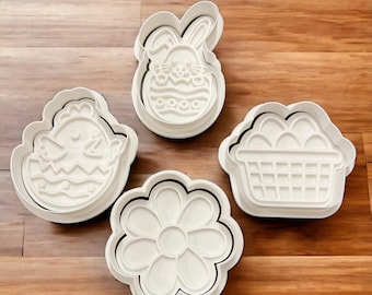 Easter Cookie Cutters: Chick, Bunny, Flower, Eggs - 4 Pack