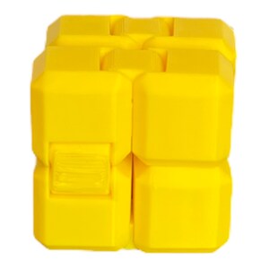 May include: A yellow cube-shaped puzzle toy with a textured surface. The puzzle is made up of smaller cubes that can be rotated and rearranged.