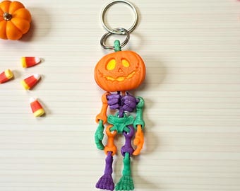 Skeleton Jack Keychain: Spooky Halloween Pumpkin Charm