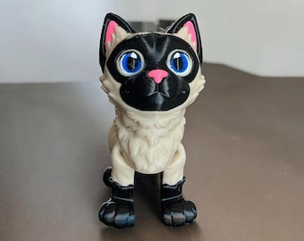 Flexible Siamese Cat Figurine: Posable 3D Printed Toy