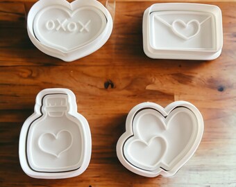 Valentine Cookie Cutters-Four Pack-Set 3||XOXO Heart||Heart Letter||Love Potion||Hearts