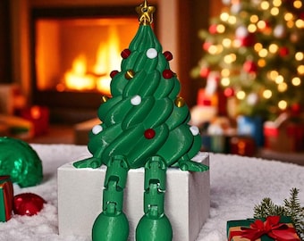 Flexible Christmas Tree Decoration | Posable Holiday Shelf Sitter | 3D Printed Christmas Decor