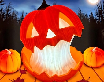 3D Printed Glow-Guts Jack O' Lantern with LED Puck Light