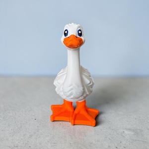 3D Printed Goose Figurine: White Base with Orange Beak and Feet (6.5" Height) | Interchangeable Goose Base for Outfits & Accessories |