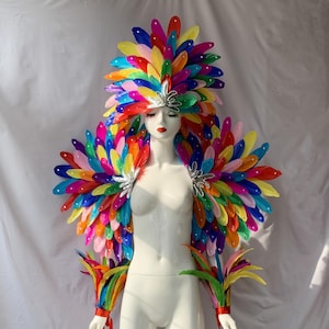 Colorful Big Size Carnival Feather Headpiece/Crystals Headpiece/custom carnival headdress/Crystals Shoulder