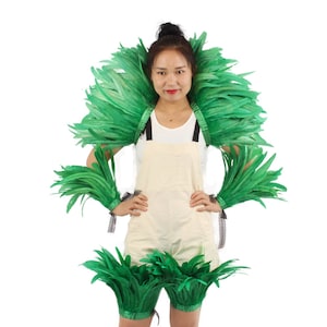 4-tone Green Feather Shawl, Showgirl Feather Shawl ,Carnival  Costume Feather Ankle Cuff,Rooster Feather Warp,Feather Top