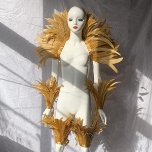 4-tone Gold Yellow Feather Shawl, Showgirl Feather Shawl ,Carnival  Costume Feather Ankle Cuff,Rooster Feather Warp,Feather Top