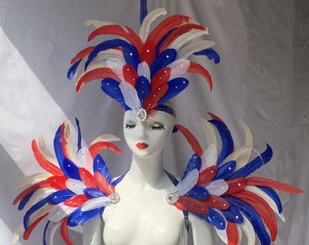 Adereço de cabeça de penas de carnaval/Adereço de cabeça de cristais/Cocar de carnaval personalizado/Ombro de cristais