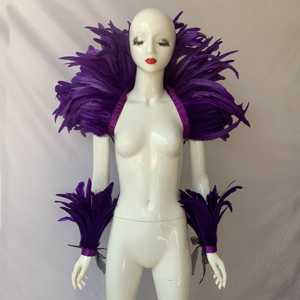 4-tone Purple Color Feather Shawl, Showgirl Feather Shawl ,Carnival  Costume Feather Ankle Cuff,Rooster Feather Warp,Feather Top