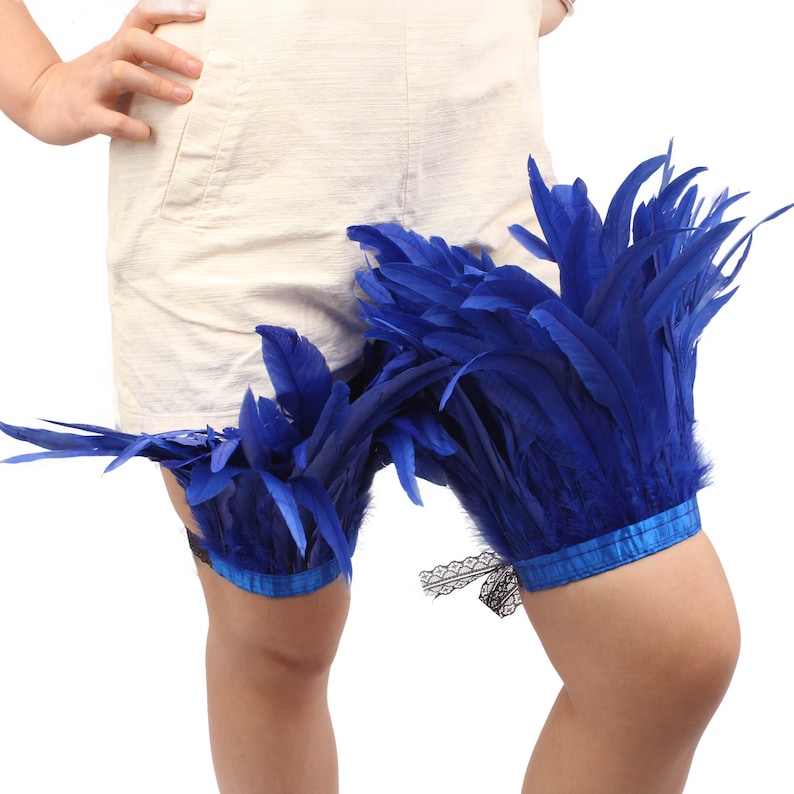 Couleur 4 tons, châle en plumes bleu showgirl, haussement d'épaules en plumes pour costume de carnaval, chaîne en plumes de coq, haut en plumes ankle cuff a pair
