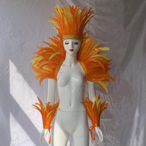 Orange & Yellow Feather Shawl: Carnival Costume Ankle Cuffs