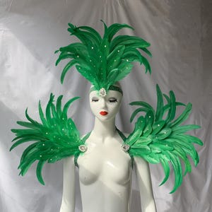 Green Carnival Feather Headpiece/Crystals Headpiece/custom carnival headdress/Crystals Shoulder