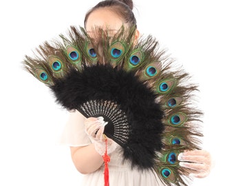 65*35cm Two Side Peacock Feather Hand Fans/Black Peacock Feather Fan/Wedding Bridal Hand Fans