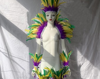Carnival Feather Shawl: Sequin Rooster Feather Costume Ankle Cuffs