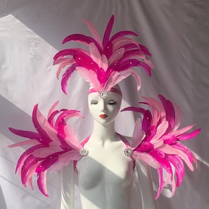 Hot Pink And Baby Pink Carnival Feather Headpiece/Crystals Headpiece/custom carnival headdress/Crystals Shoulder