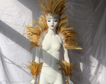 Pailletten-Feder-Schal: 4-Tone Gold Faschingskostüm