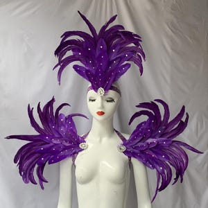 Purple Carnival Feather Headpiece/Crystals Headpiece/custom carnival headdress/Crystals Shoulder