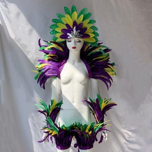 Carnival Feather Headpiece/Crystals Headpiece/custom carnival headdress/Crystals Shoulder