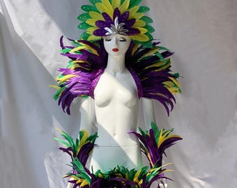 Adereço de cabeça de penas de carnaval/Adereço de cabeça de cristais/Cocar de carnaval personalizado/Ombro de cristais