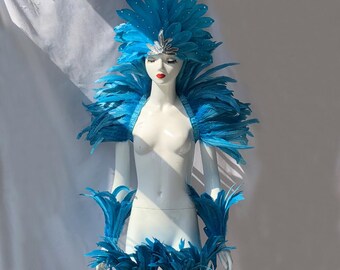 Enfeite de cabeça de penas coloridas de carnaval/enfeite de cabeça de cristais/enfeite de cabeça de carnaval personalizado/ombro de cristais