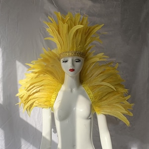 Châle plumes jaunes 4 tons, châle plumes showgirl, manchette plume pour costume de carnaval, chaîne en plumes de coq, haut en plumes