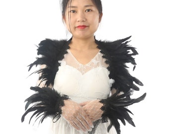 Halloween Costumes/Black Feather Shawl/Black Feather Cape/Crow Costume/Wedding Evening Gown Shawl/Black Swan