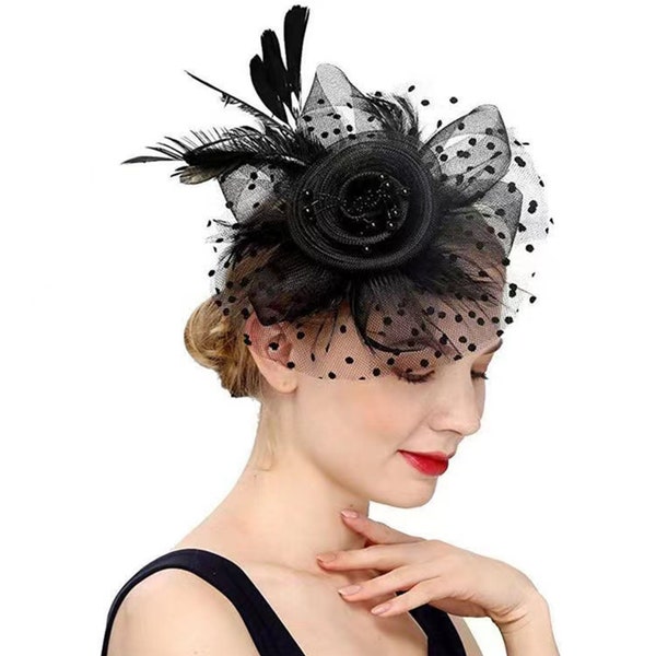 Black Feather Fascinator Hair Clip Pour Femme Tea Party Pillbox Derby Hat Fascinator Nudal Wedding Veil