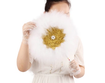 Fans de plumes de marabou blanc, fans de mains de mariée de mariage traditionnels, fans de mariage en Afrique