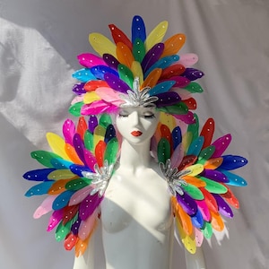 Colorful Carnival Feather Headpiece/Crystals Headpiece/custom carnival headdress/Crystals Shoulder