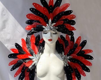 Adereço de cabeça de penas de carnaval/Adereço de cabeça de cristais/Cocar de carnaval personalizado/Ombro de cristais