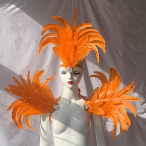 Orange Carnival Feather Headpiece/Crystals Headpiece/custom carnival headdress/Crystals Shoulder