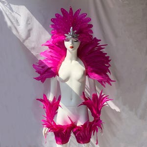 Hot Pink Carnival Feather Headpiece/Crystals Headpiece/custom carnival headdress/Crystals Shoulder